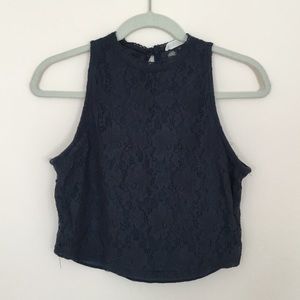 Dark blue cropped lace tank top!